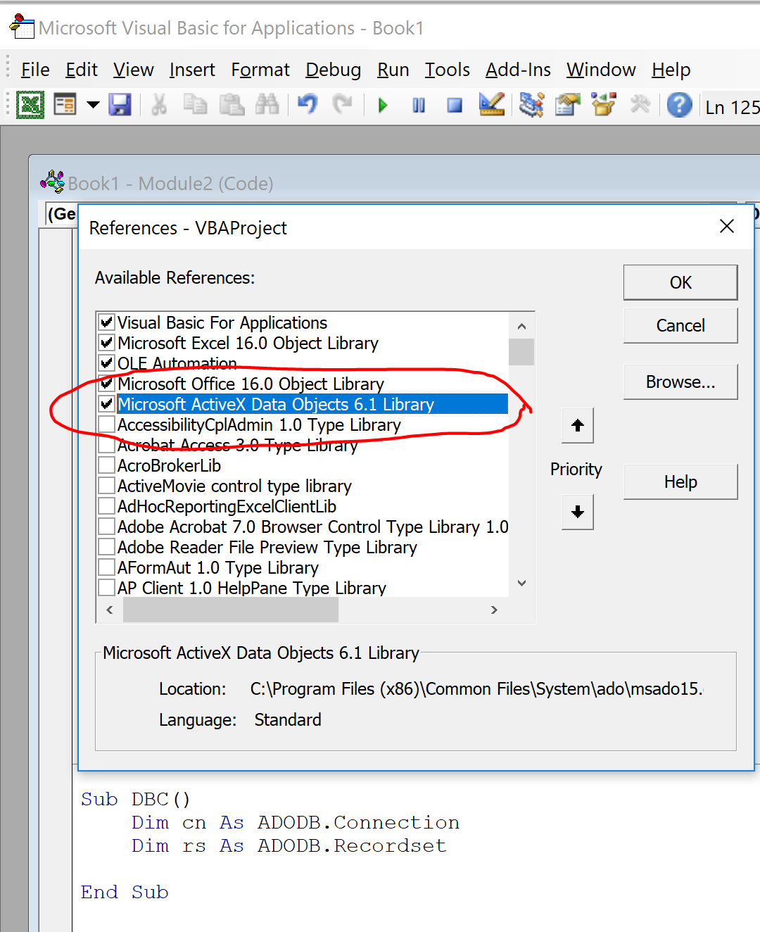 microsoft activex data objects library